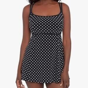 Great Lengths Size 24 $80 Black Polka Dot Adjustable Swim Dress Pin Up Retro